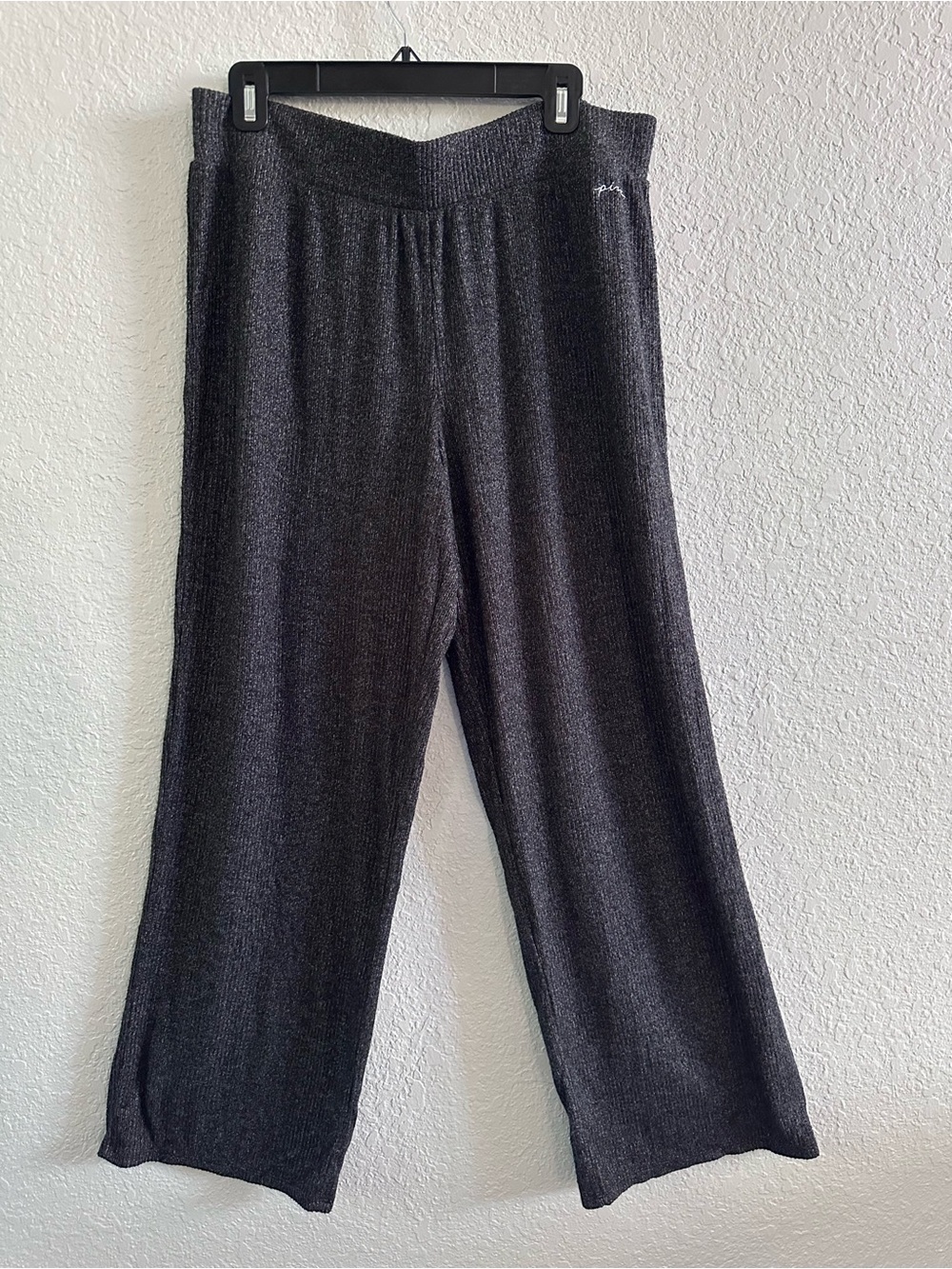 PINK Victoria’s Secret XL Charcoal Ribbed Wide Leg Lounge‎ Pants Sweater Knit